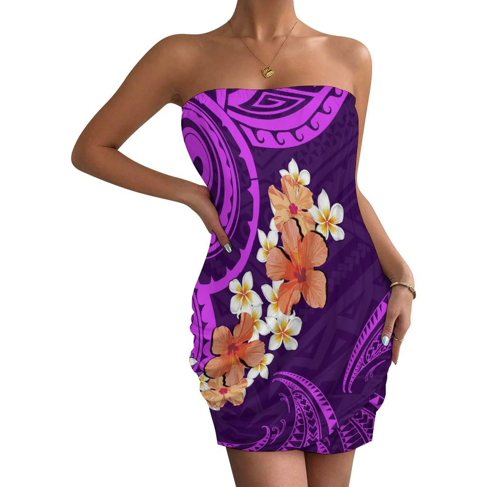 Fashionable Sarong Fabric Dress Design, Polynesian Tribal Personality Mini Dress, Island Sarong Beach Woman Hawaiian Beach Dress