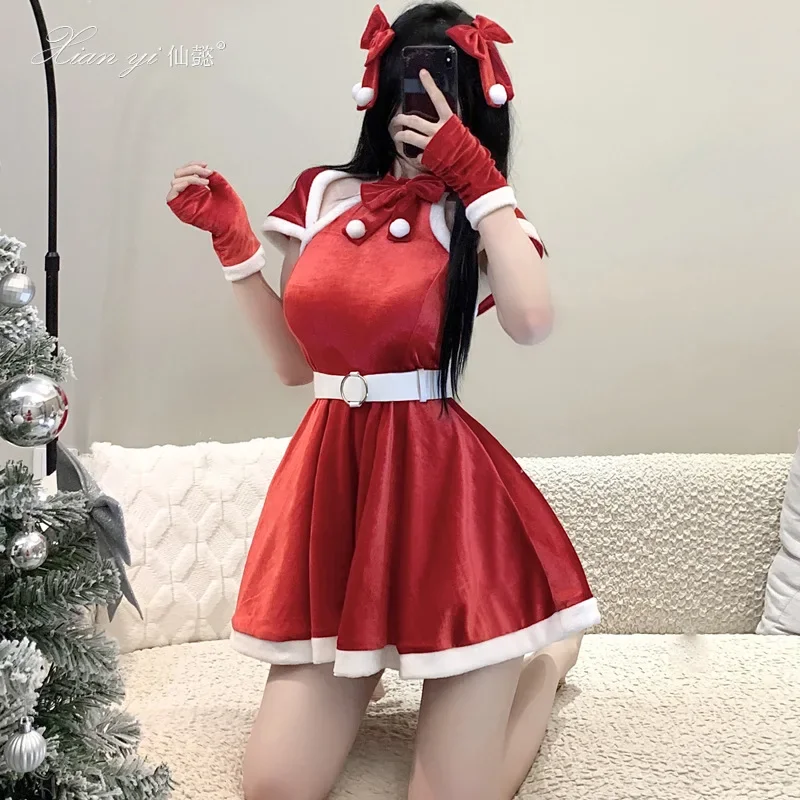 Christmas Costumes For Women Sexy Red Santa Claus Dress Cosplay Anime Party Performance Maid Dress Tempting Uniform Holiday