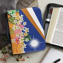 FORUDESIGNS Kwajalein Flag Design Bible Bag Handheld Women's Bible Protector Practical Tropical Plant Plumeria Handbag Storage