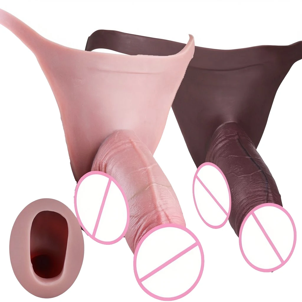 SXXY Foreskin Realistic Silicone Hollow Dildo Thongs Male Strap-On Penis Extender Dick Enlargement Sex Tools For Couples Sex Ple