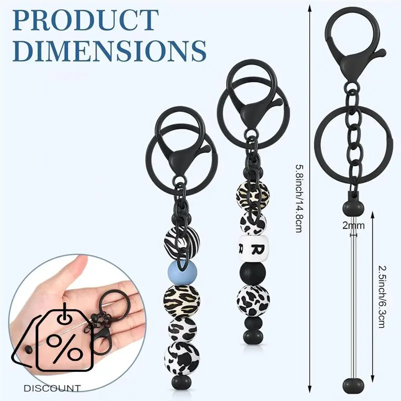 ABBN-24 PCS Beadable Keychain Bars Bulk Metal Beaded Keychain Zinc Alloy For Beads DIY Blank Keychain For Bead Keychain Crafts B