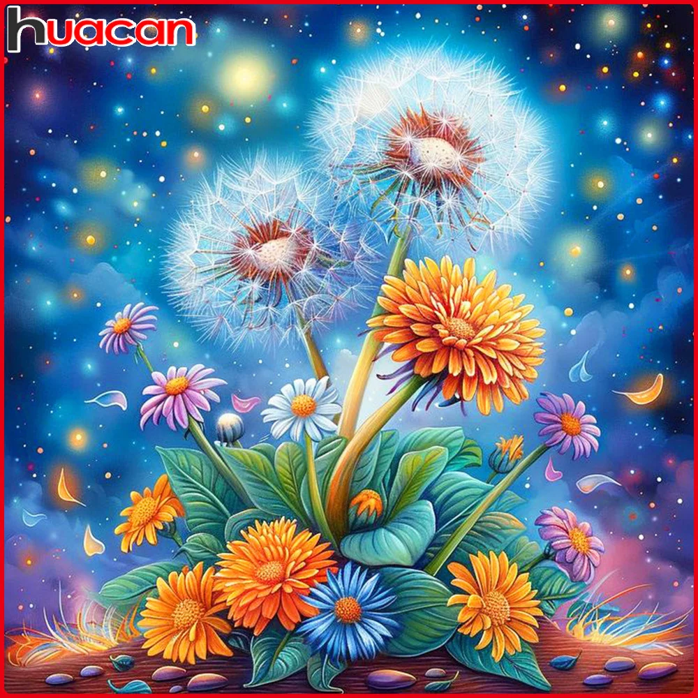 Huacan New Diamond Painting Dandelion Flower Mosaic Art Starry Sky Full Of Diamonds Home Decoration