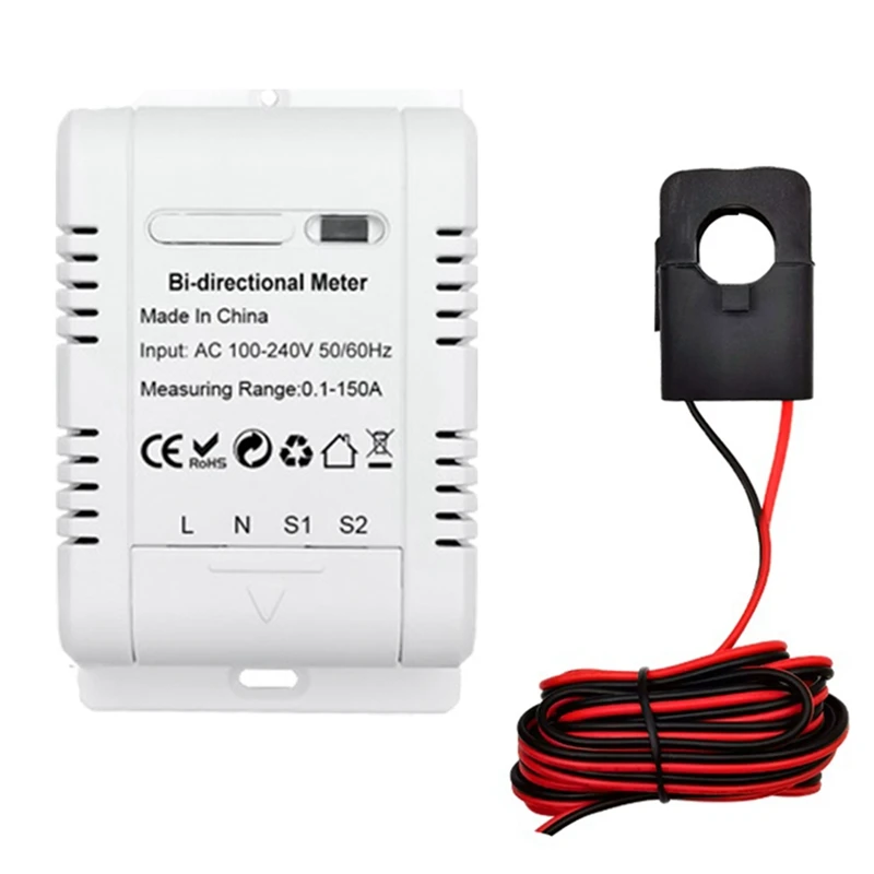 1Set Tuya Solar PV Bidirectional Wifi Energy Meter With CT 150A Two Way Clamp Current Sensor White Plastic