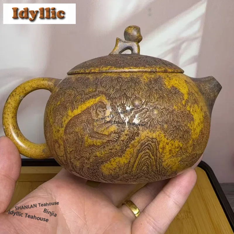 330ml Vintage Yixing Purple Clay Teapots Handmade Xishi Pot Raw Ore Wood-fired Porcelain Mud Kettle Zisha Tea Set Tea Items Gift