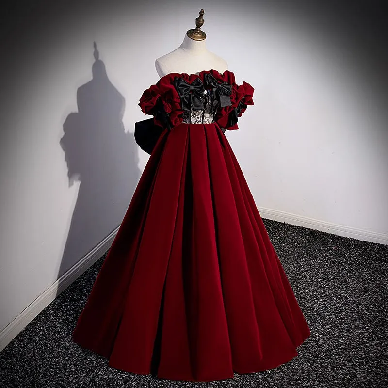 Toasted atmospheric design Burgundy velvet dress