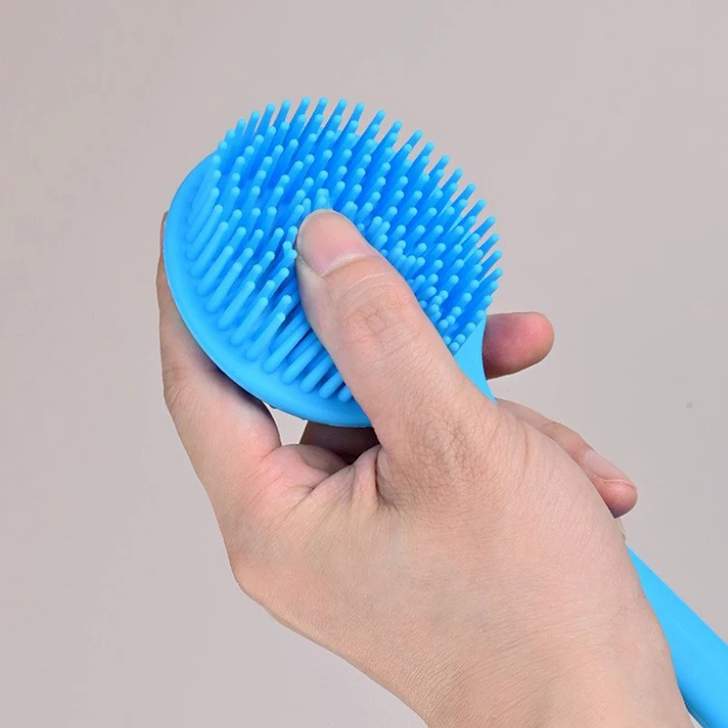 Scrubber per la schiena in silicone, scrubber per il corpo con manico lungo, spazzola per doccia leggera e facile da tenere per la pulizia della pelle ed esfoliante con un gancio gratuito