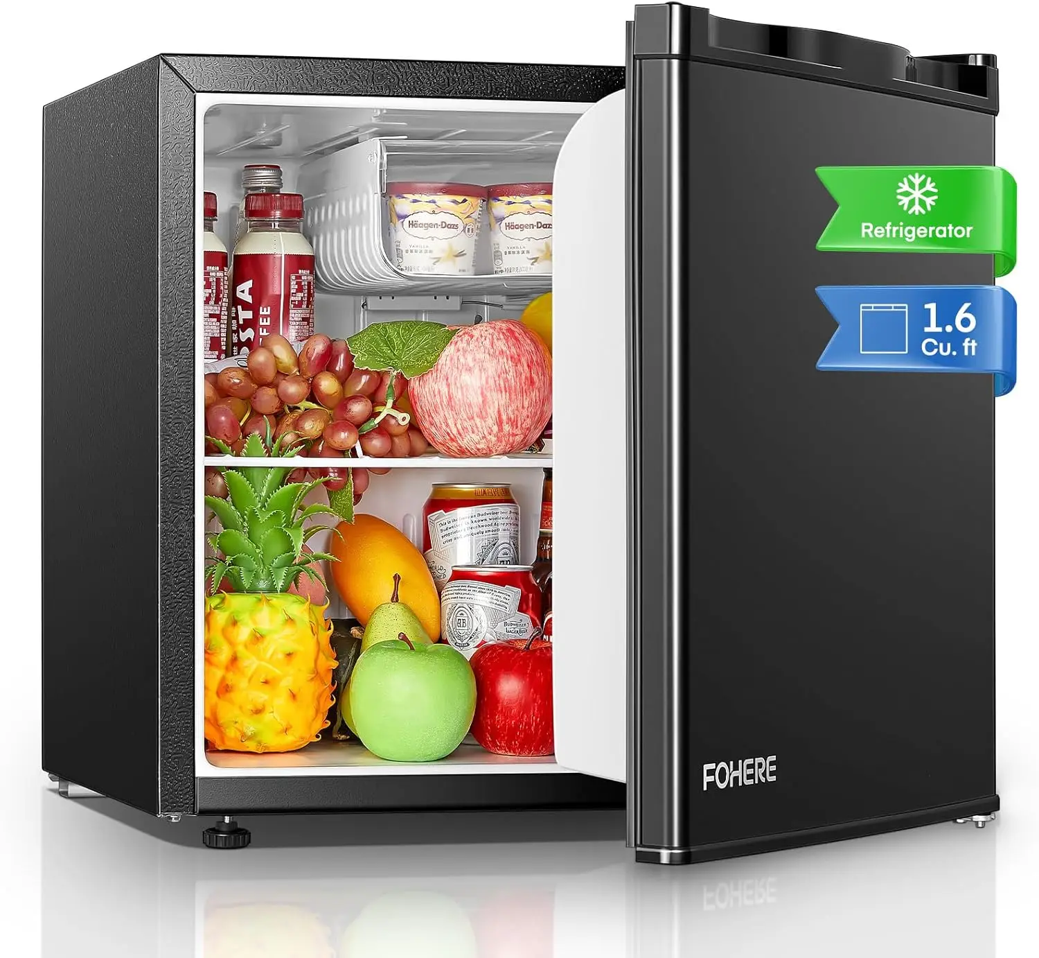 

1.6 Cu.ft Compact Refrigerator, Mini Fridge with Freezer, Low Noise Small Fridge for Office, Dorm, Gaming Room, Black