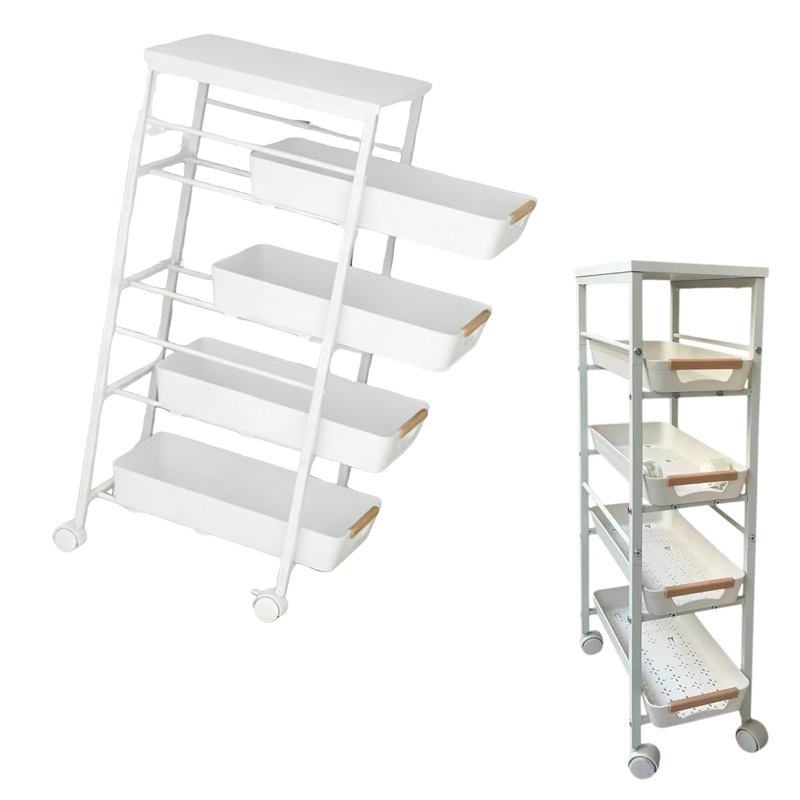 

4-уровневая металлическая тележка-органайзер с выдвижными корзинами и колесами, узкая передвижная тележка для хранения для кухни, прачечной, ванной комнаты