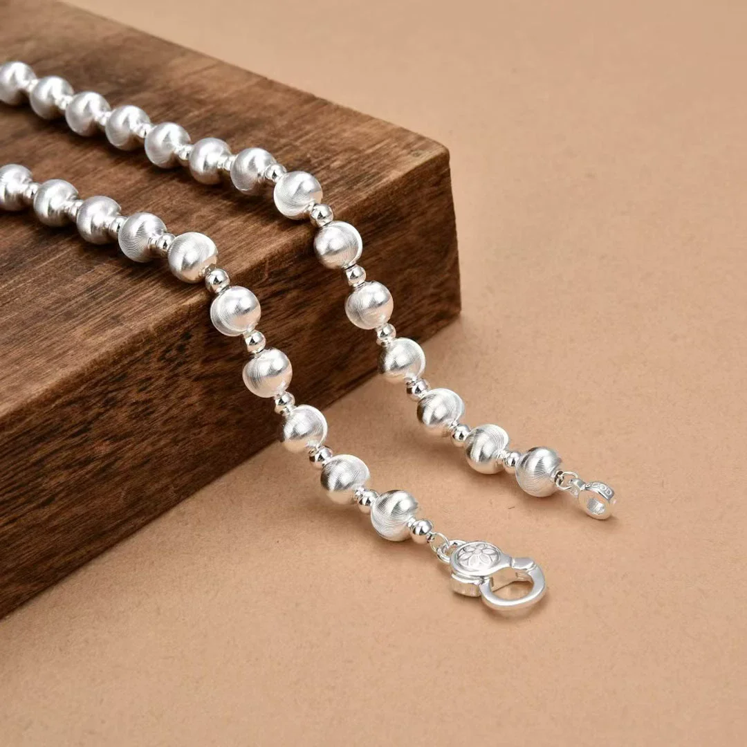 fashion brand S925 sterling silver necklace with smooth brushed cat eyes Round bead minimalist silver jewelry birthday gift