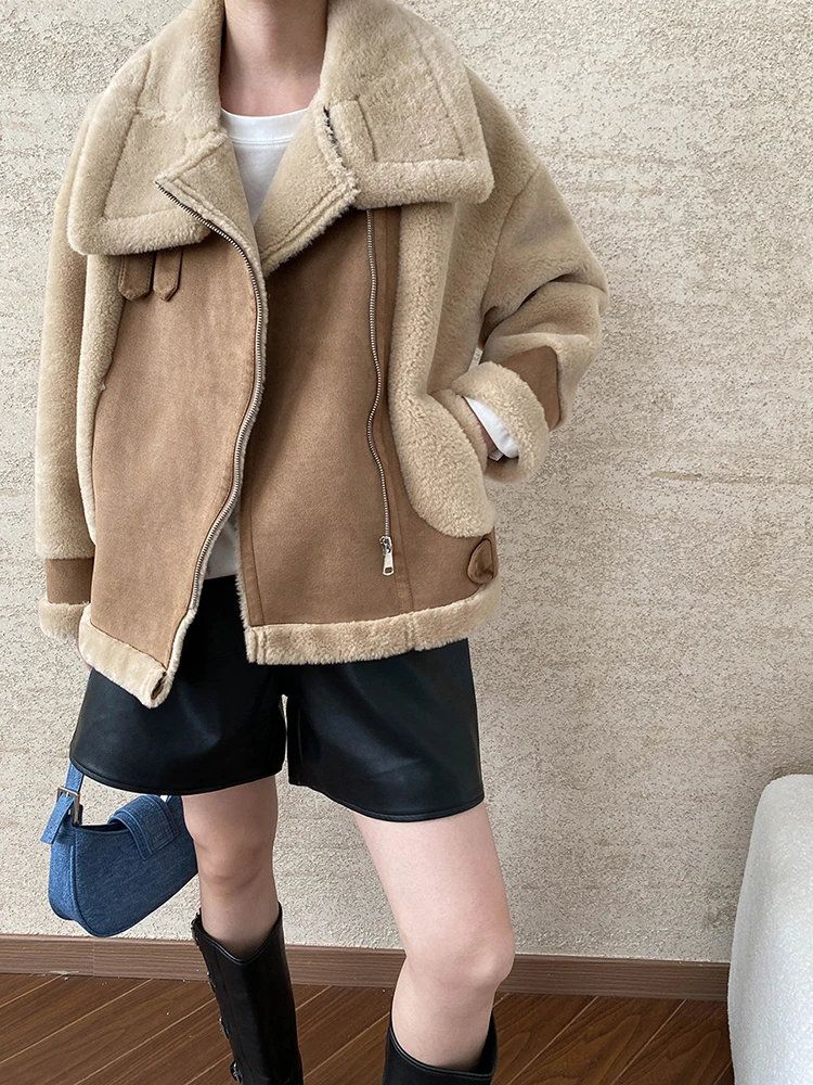 Camel Big Size Thick Warm Faux Fur Jacket New Turtleneck Long Sleeve Women Coat Fashion Tide Autumn Winter