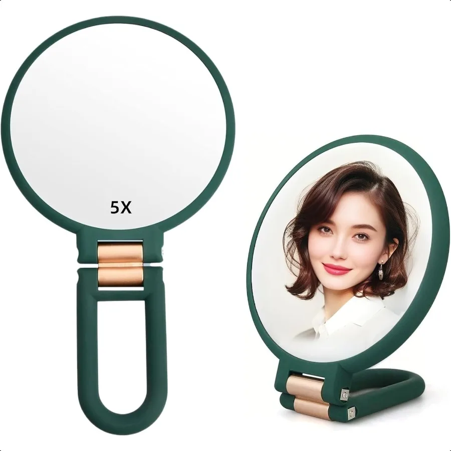 

1X 5X Handheld Mirror with Handle for Travel Magnifying Mirror Magnification Rotation Adjustable Handle Double Sided Folding Mi