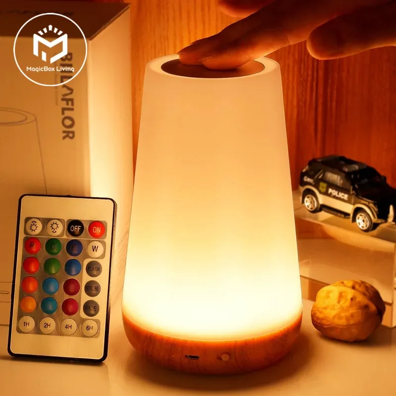 

13 Color Changing Night Light RGB Remote Control Touch Dimmable Lamp Portable Table Bedside Lamps USB Rechargeable Night Lamp