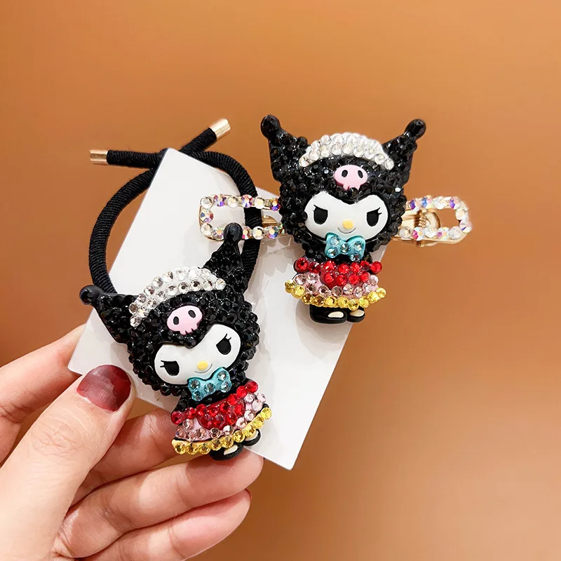 Sanrio Kawaii Anime Kuromi Headwear Hair Clip Cute Cartoon Sweet Ornaments Hair Tie Lovely Hair Accessories Gifts for Girls