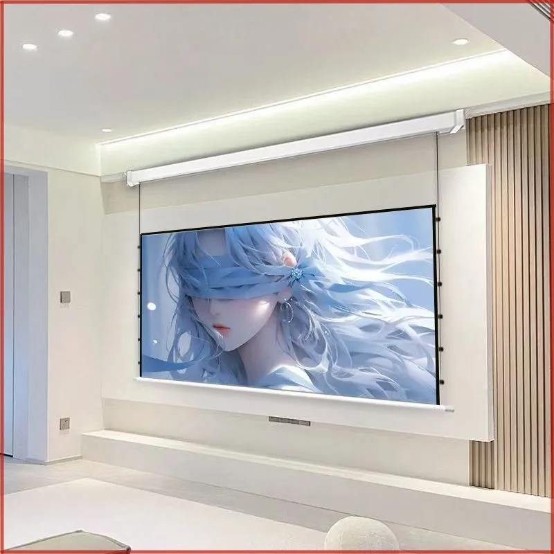 100-200inch ElectricMotorized Pull-Down Projection Screen Floating Mount Home HD Flush-Mount Remote-Controlled Automatic Raising