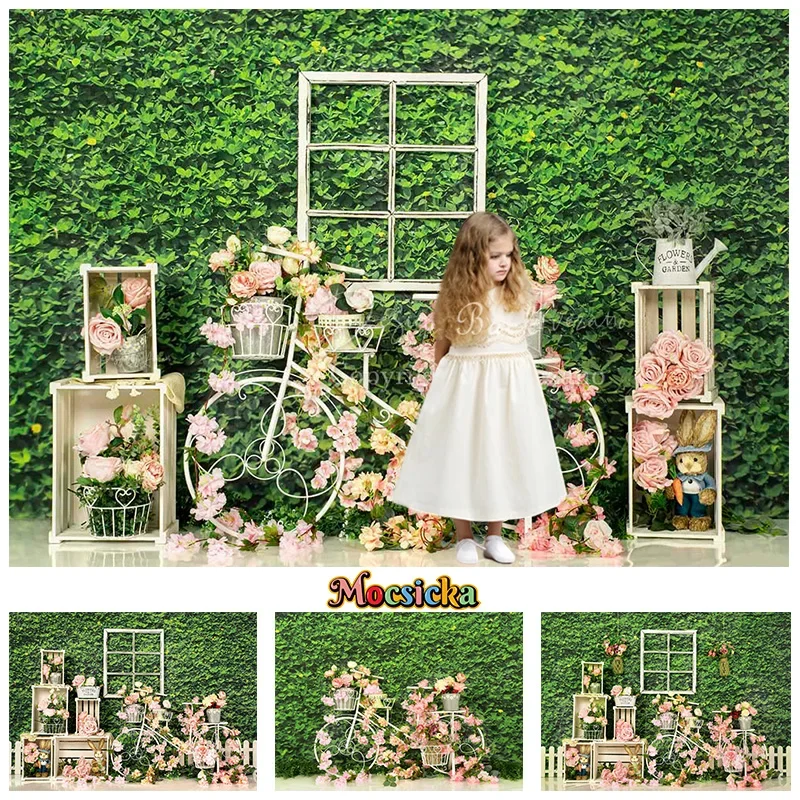 

Mocsicka Photography Backdrops Greenery Floral Bicycle Background Back Sweet Wedding Happy Birthday Party Kids Photo Props