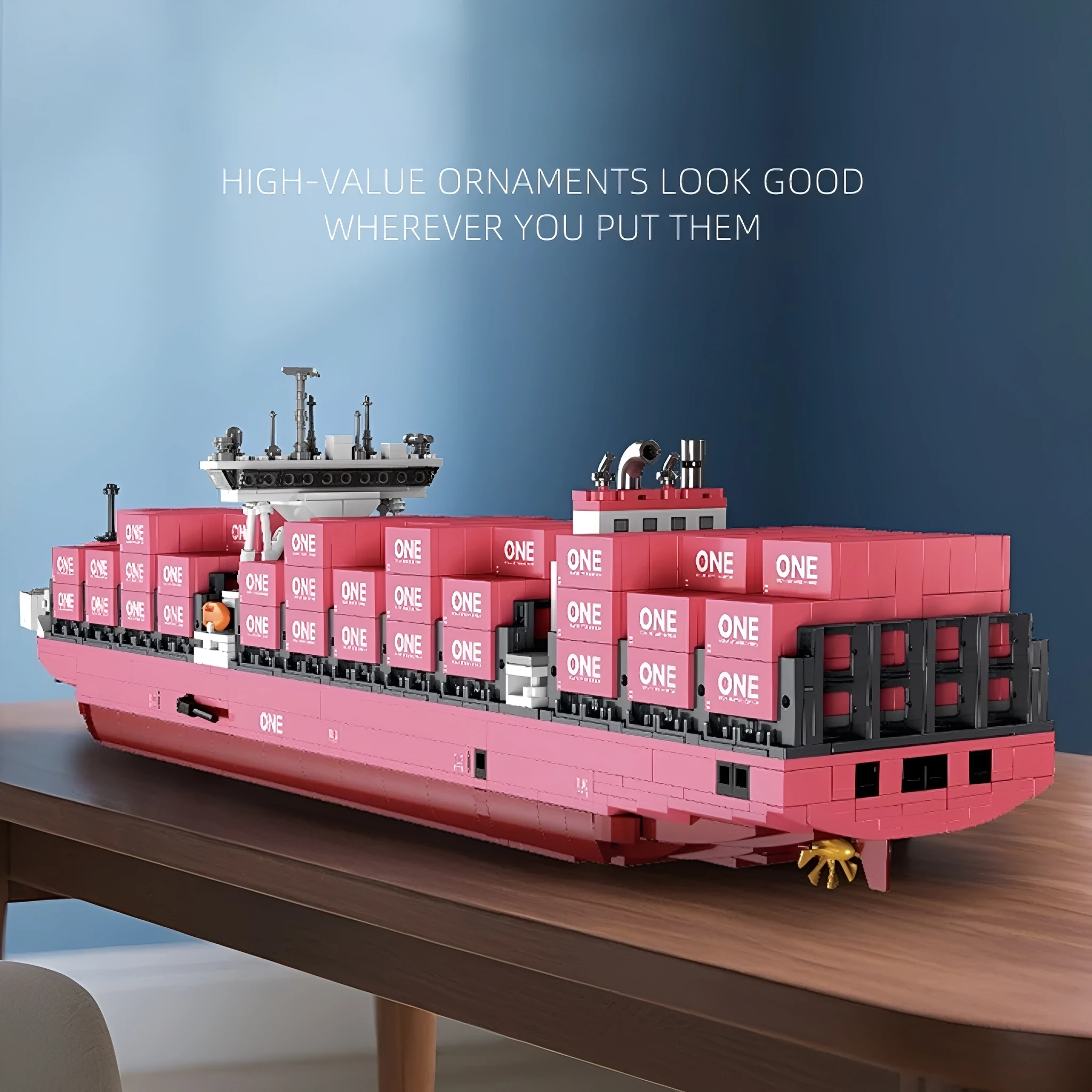 Pink freighter building block container ship model puzzle assembly science and education toys boys creative gift