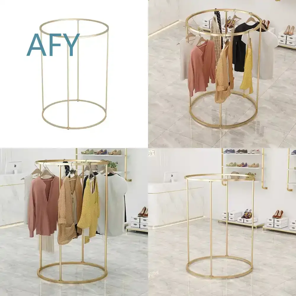 Clothing Store Display Rack for Round Mid-Island Floor-to-Ceiling Clothing Display Stand for Men's and Women's Apparel Live