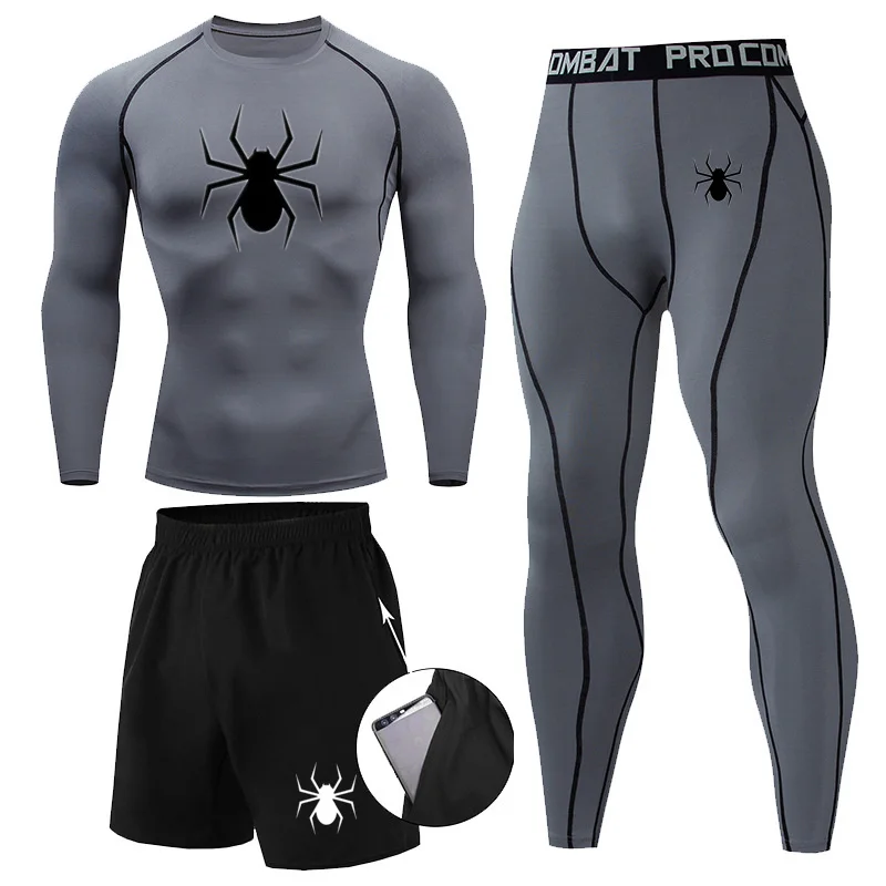 Conjunto de compresión MMA para hombre, camiseta de manga larga, pantalones ajustados, ropa de culturismo de Fitness, traje deportivo Rashguard