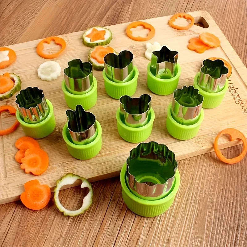 9PCS/Stainless steel Cookie and Vegetable Cutting Set - Mini fruit and cookie embossing molds for children's baking image 4