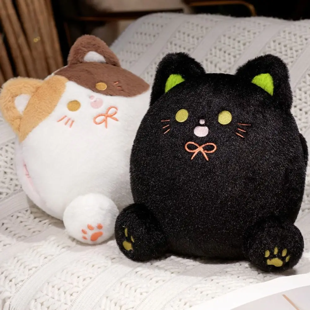 

PP Cotton Calico Cat Plush Toys Smile Plump White Cat Plush Pillow with Hand Pocket Soft Black Cat Plush Doll Children Girl