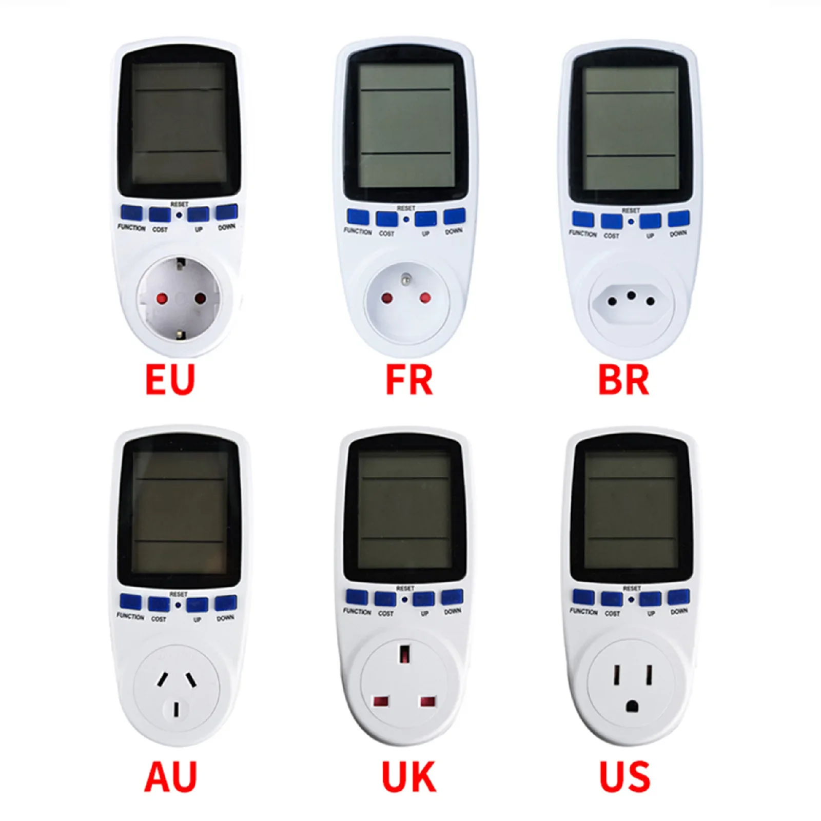 

220V AC EU Digital LCD Power Meter Wattmeter Socket Wattage Kwh Energy Meter FR US UK AU BR Measuring Outlet Power Analyzer