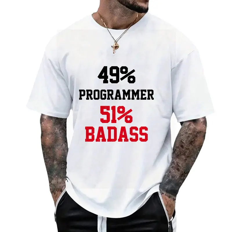 Badass Programmer Short Sleeve Graphic T‑Shirt for Programmer Software Engineers Geek IT Developer Fan Gift Tees S-6XL
