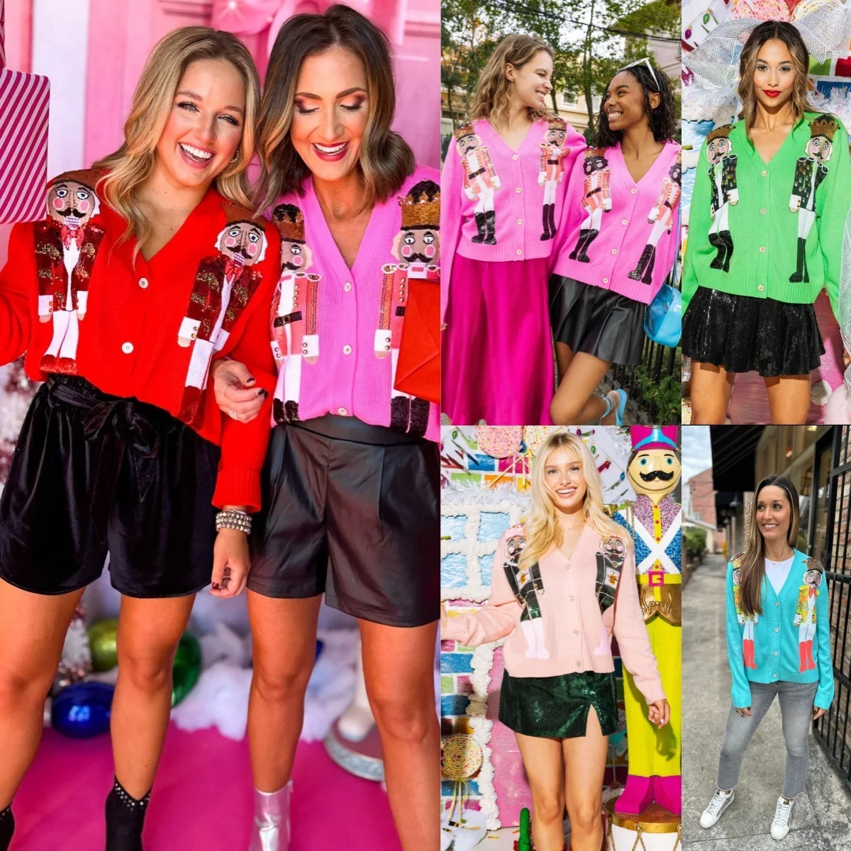 

Женский рождественский кардиган с блестками «Щелкунчик», свитер с длинными рукавами и лацканами, ретро модная рождественская блузка миди, одежда, праздничное пальто