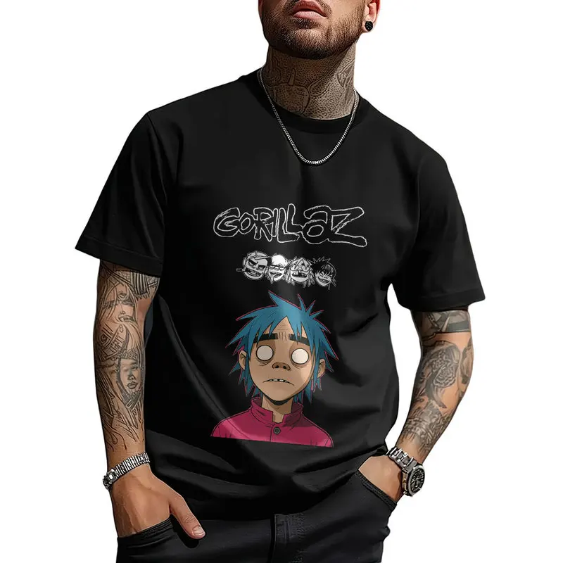 Gorillaz Virtual Rock Band Graphic T‑shirt Unisex Vintage Y2K Tee Hip Hop Streetwear 0824 Casual Cotton Tops S-6XL Fan Gift
