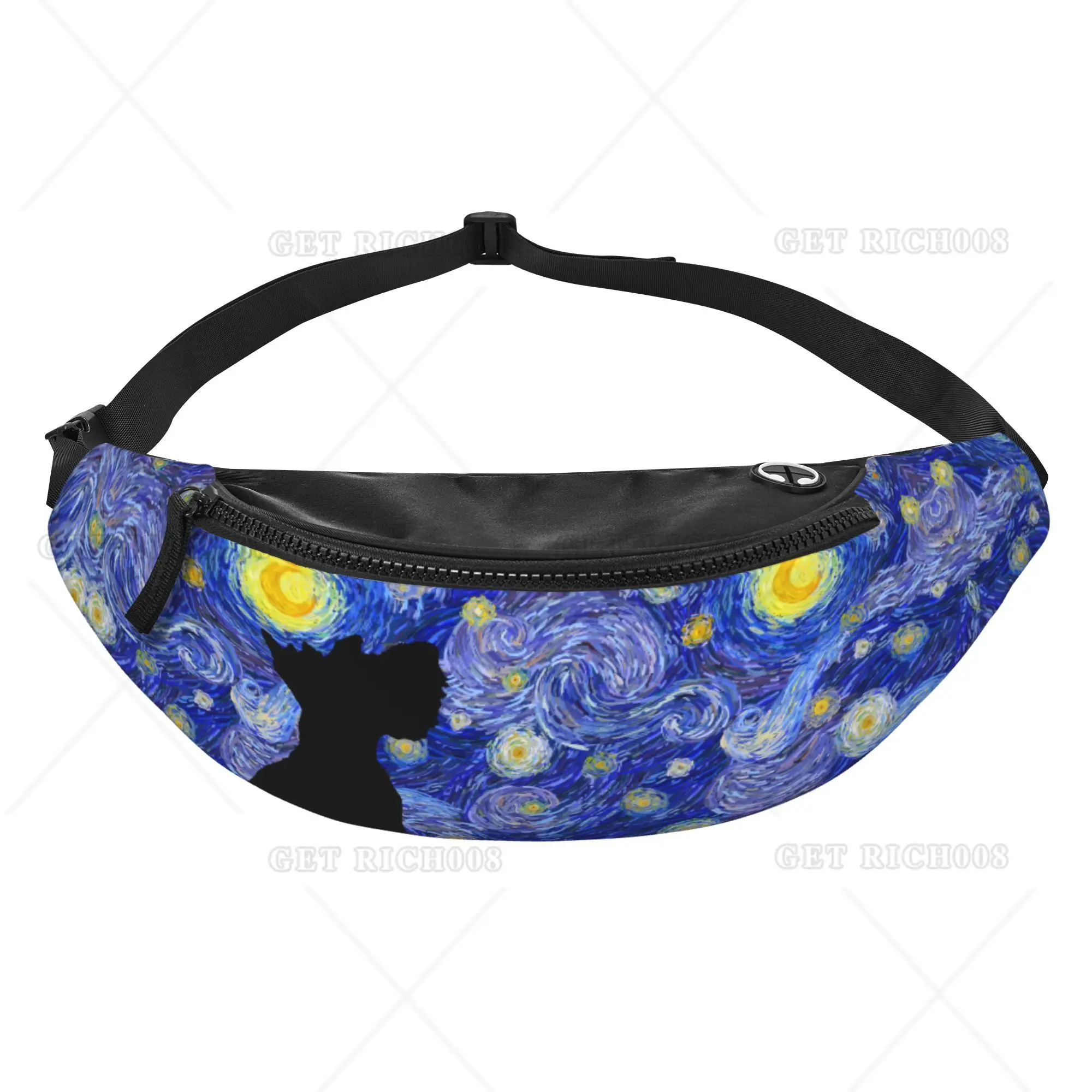 Scottish Terrier Oil Painting Star Night Fanny Pack Waist Bag for Women Girls Holiday Decor Travel Backpack Large Opening Bags