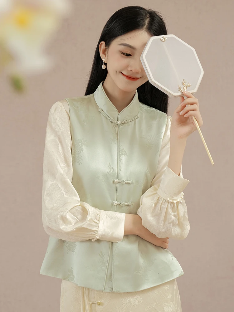 

Новая китайская женская куртка из ацетата с вышивкой, весенняя модель, оригинальный национальный тренд, топ на пуговицах в стиле Тан