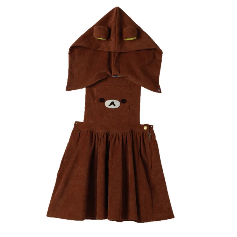 Corduroy Embroidery Bear Hat Dress Cute College Style Small Fresh Girl Outfit Hooded Cute Suspender Skirt