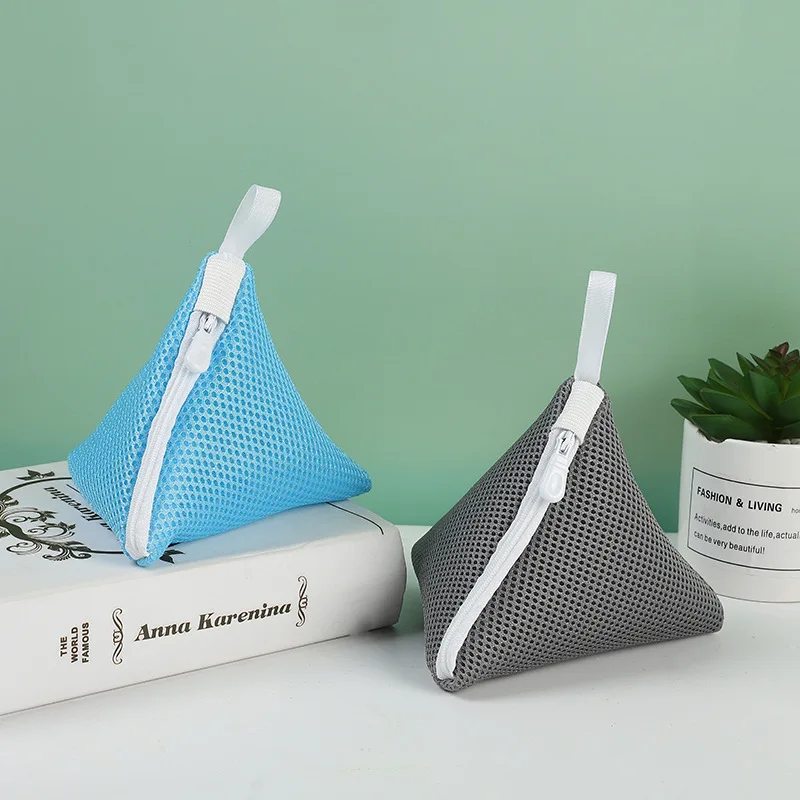 2Pc Triangular Polyester Laundry Washing Bag Zipper Design Washing Machine Protective Mesh Bag for Small Clothes Lingerie Socks