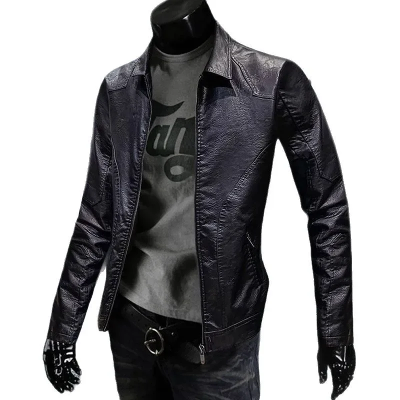 

Casual Style Men's Leather Jacket Autumn Winter New Retro Slim Fit Stand Collar Handsome Biker Jacket