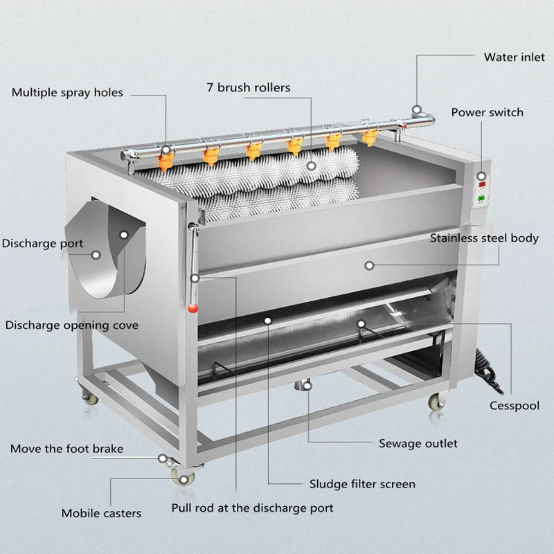 Высокоскоростная производственная линия роликовой стиральной машины для фруктов и овощей Коммерческая чистка Пилинг Универсальная машина