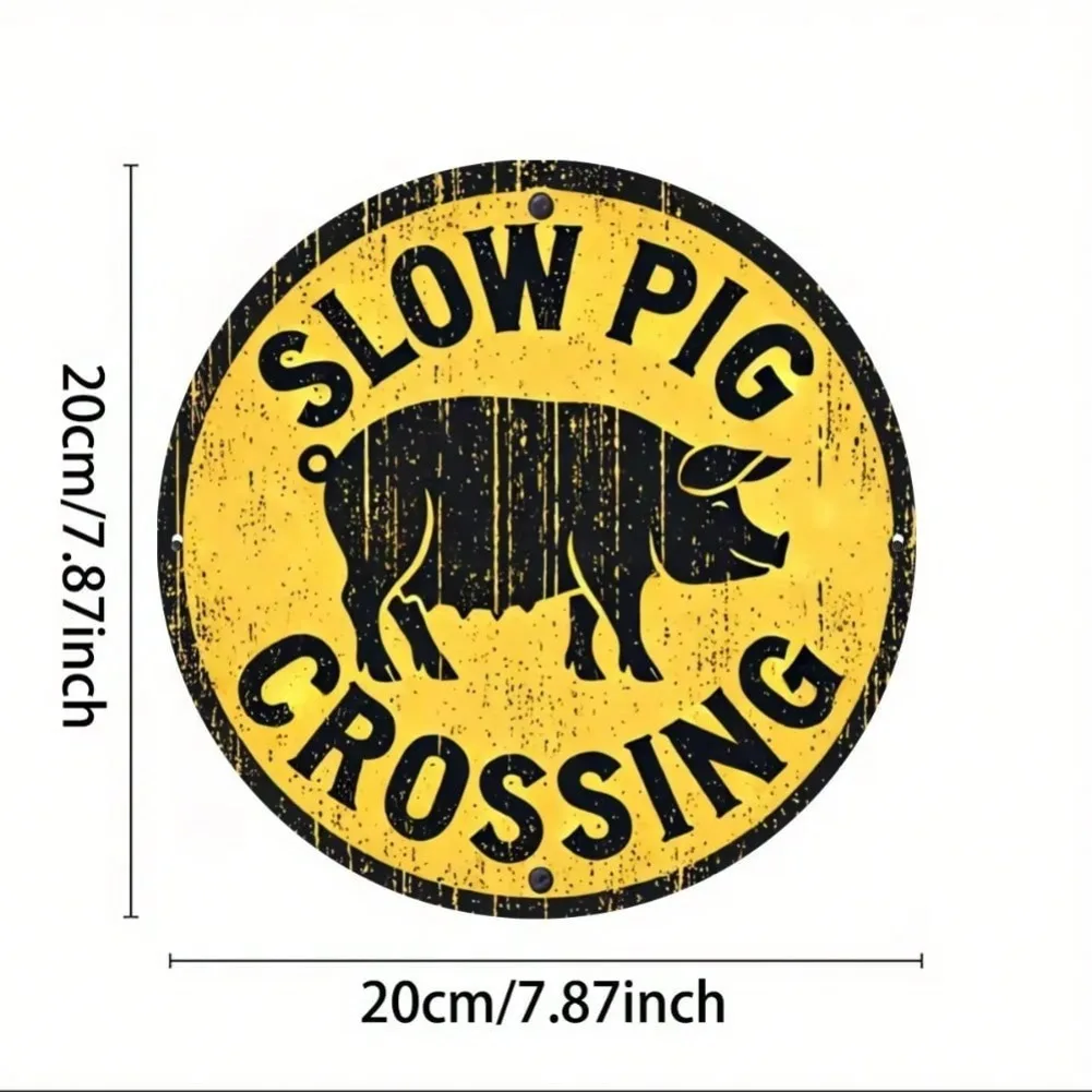 Rustic Vintage Slow Crossing Sign - Round Metal Wall Art, Ideal for Farmhouse Indoor/Outdoor Decor