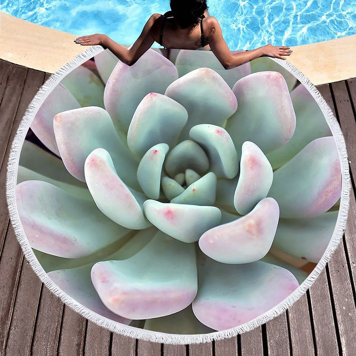 Succulent Plant Round Beach Towel Microfiber Quick Dry Sand Free Towel for Picnic Bathroom Pool Surf Travel Outdoor Meditation