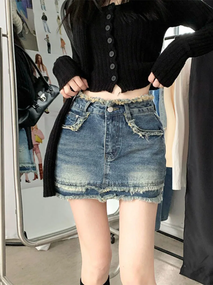 

2023 Spring Summer High Waist Denim Shorts Women's Frayed Retro Slim A- Line Anti-Exposure Elastic Jeans Skirt Sexy Girls Shorts