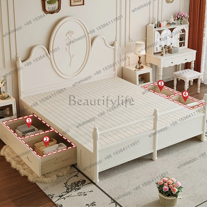 FG Simple European Massage Bed Princess Sleeping Safe Bedroom Frame Full Luxury Double Bed Storage Woode Muebles Trendy Furnitur