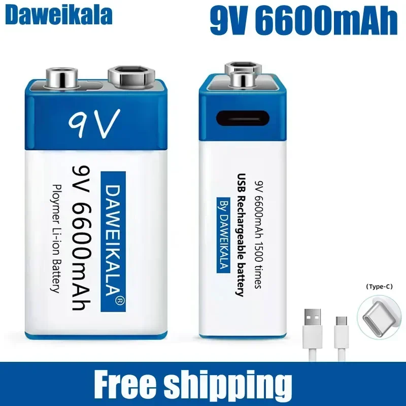 

New 9V 6600mah lithium ion fast rechargeable battery teyt-c Interface USB battery 9V multimeter lithium microphone Toy + cable