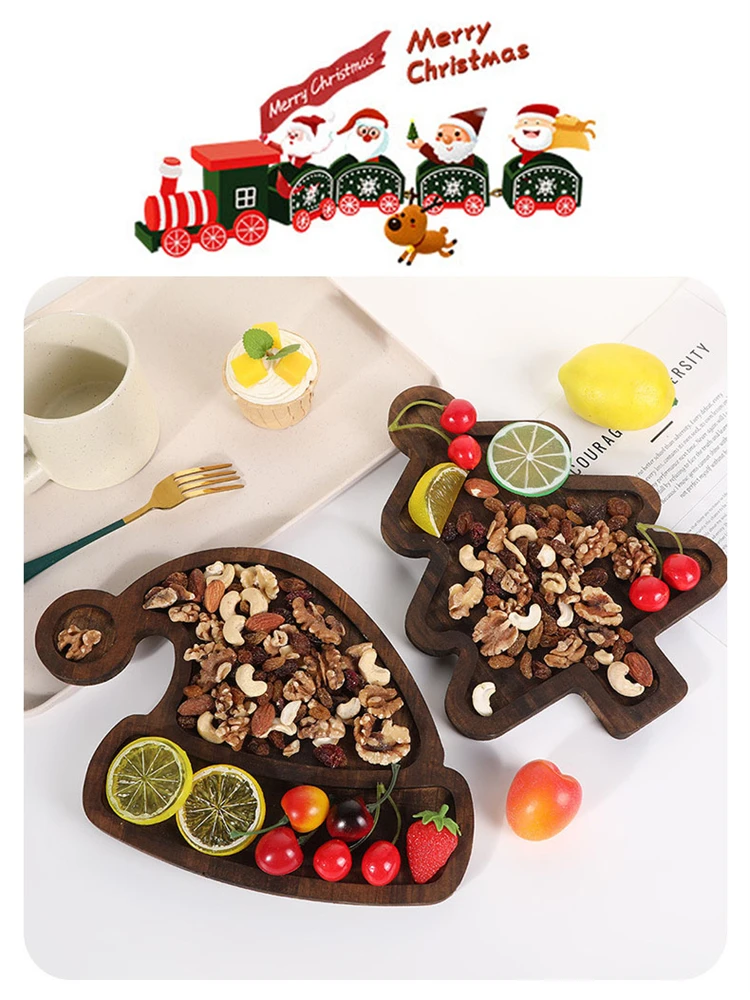 Wood Tray Christmas Decoration Christmas Dish Santa Tree Shape Charcuterie Tray Restaurant Dessert Board for Food Appetizers