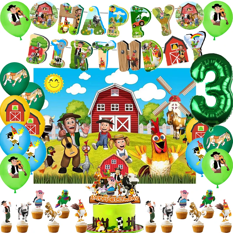 Farm Theme La Granja De Zenon Birthday Party Decoration Tableware Balloon Cake Topper Party Supplies Baby Shower