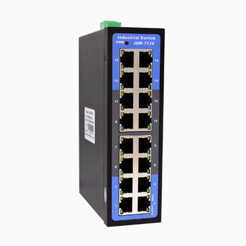 IDM-7116 Industrial 16 Port 100M Ethernet Switch Non Managed Din-Rail 24V Working at -20 to70 °C