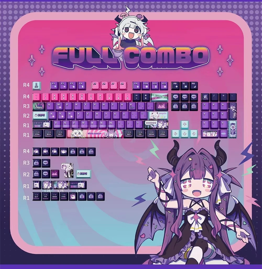 130 Key PBT Internet Full Keycaps Set Cherry Profile Folding Shadow Side-Printed Anime Keycaps For MX Switch Keyboard 68 87 104