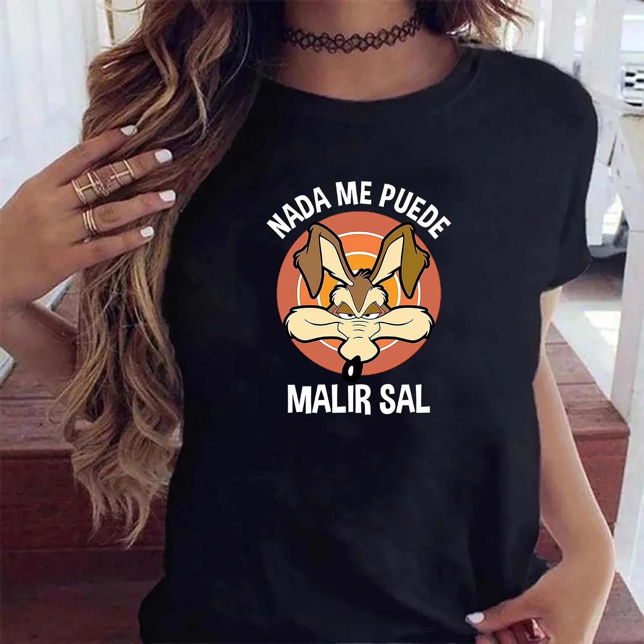 

Забавная футболка Wile E Coyote, женская повседневная футболка с рисунком европейского размера, уличная одежда Y2k, футболка в стиле хип-хоп, готическая одежда