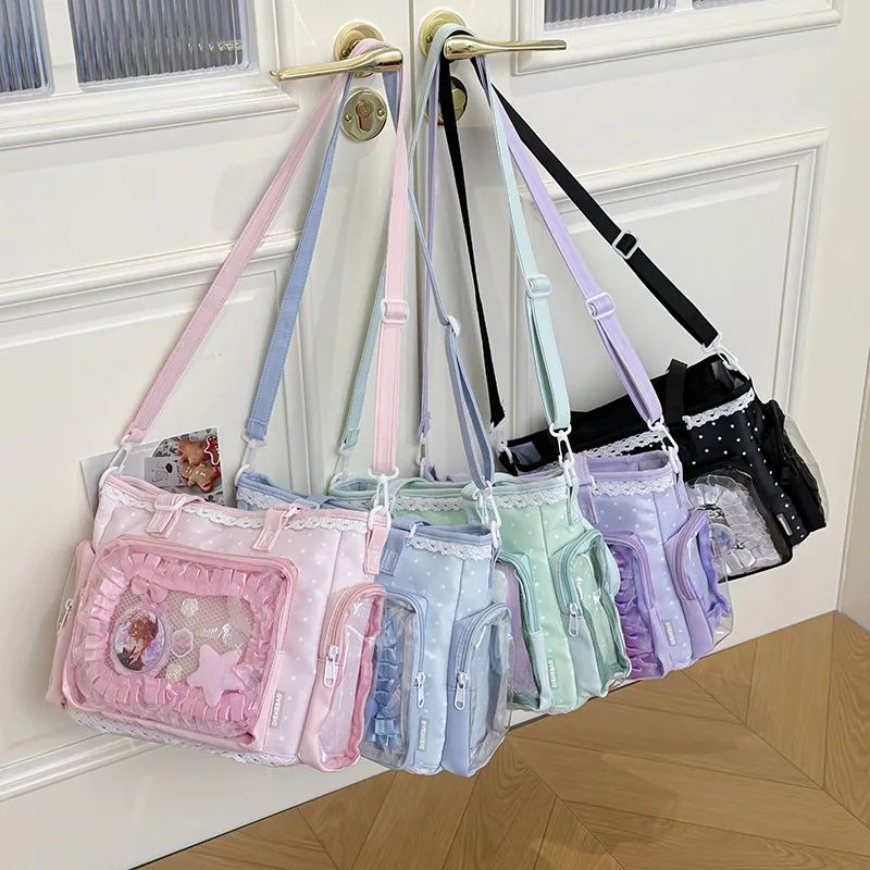 Japan Style Anime Transparent Ita Bag Dot Lace Messenger Shoulder Crossbody Bag Large Capacity Cute Candy Color Women Tote Bag