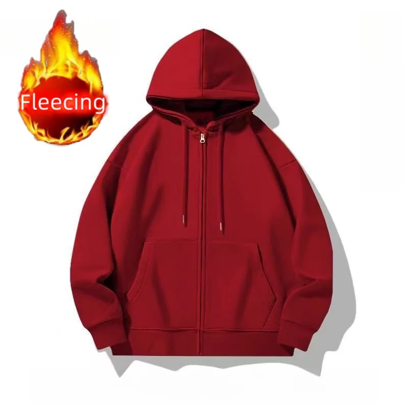 

New In Winter Sportswear Women's Hoodie Red Casual Matching Coats & Jackets Fleece Outerwear Chic Trend Loose Long Sleeve Top
