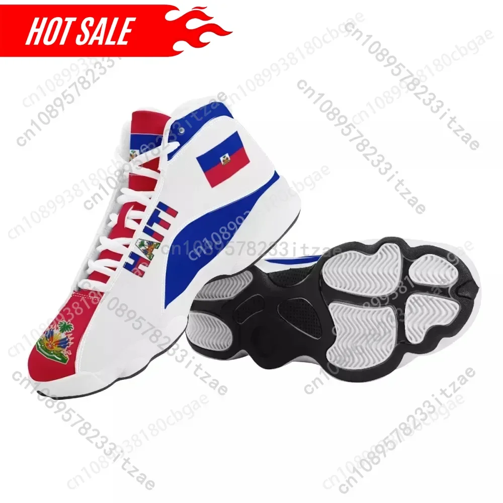 

Hot Men's Basketball Sneakers Print On Demand Haiti National Flag Printed Casual High Top Men Outdoor Comfortable Shoes