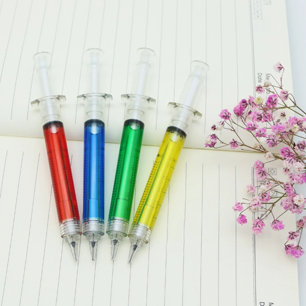 

12Pcs Needle Syringe Ballpoint Pen Novelty Fashionable School Office Writing Tool Green Yellow Ballpoint Pen