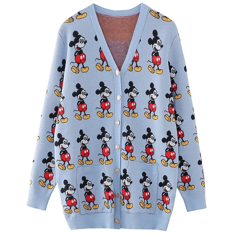 Imagem -05 - Disney-cardigã de Malha Mickey Feminino Suéteres Japoneses dos Desenhos Animados Blusas Kawaii Cabolsa Grosso Solto Selvagem Outono Inverno