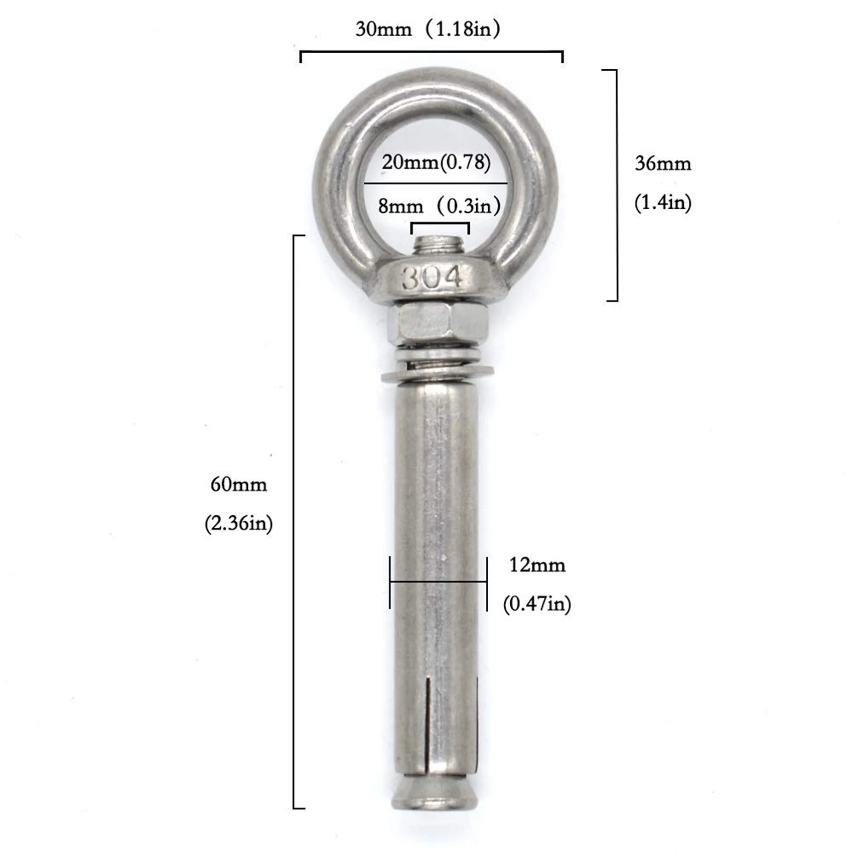 

ABKJ-10Pcs M8 X 60Mm Expansion Bolt Anchor Bolt 304 Stainless Steel Ring Lifting Anchor Eye Bolt Expansion Eyebolt